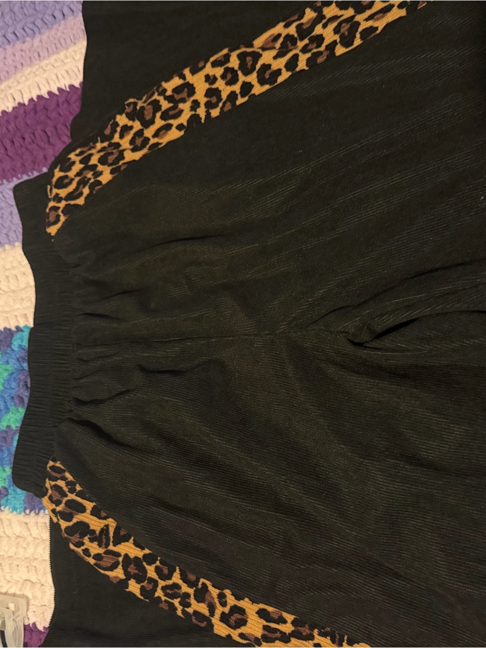 Black corduroy pants with Leopard Trim